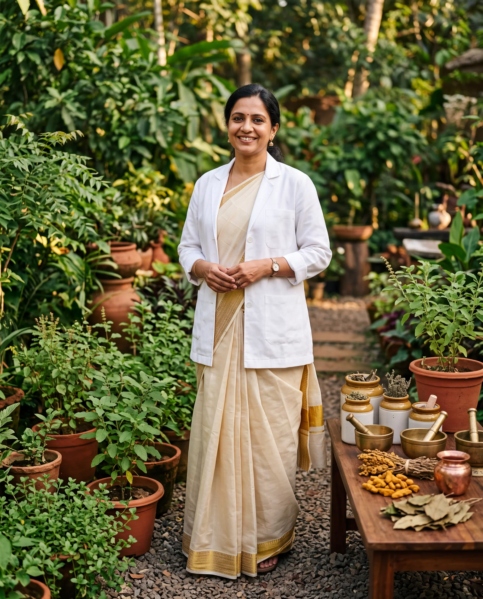 Dr. Meera Iyer in the herb garden
