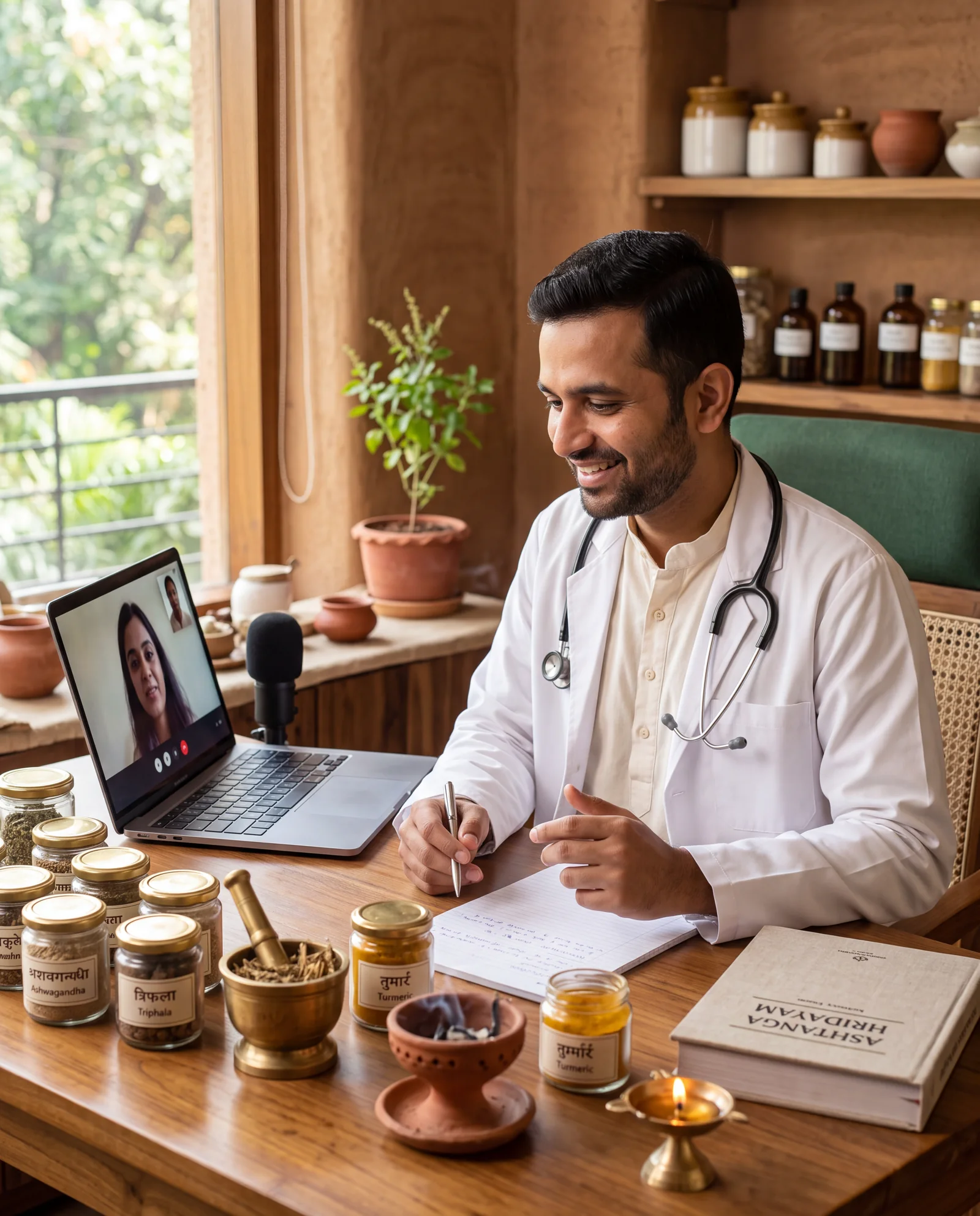 Ayurvedic doctor on a video consultation